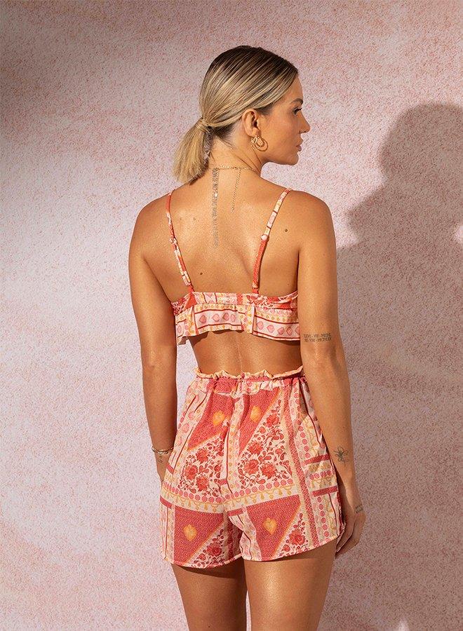 Sheer Orange Beach Shorts/ Cover-up with Floral Print - Spring in Summer