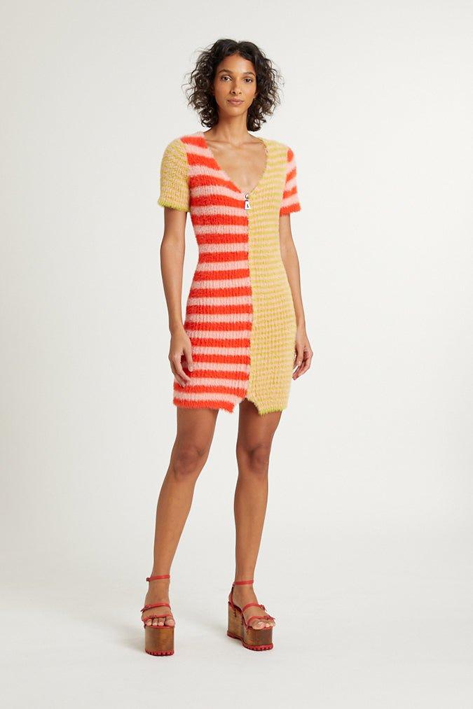 STRIPED KNIT DRESS WITH ZIPPER - Spring in Summer